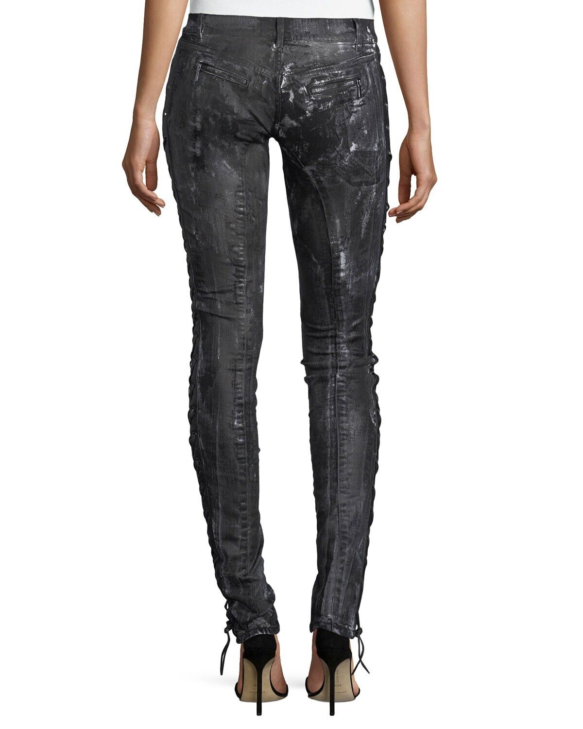 REDEMPTION Coated Lace-Up Skinny Jeans