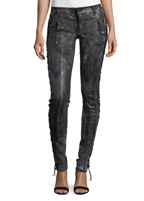 REDEMPTION Coated Lace-Up Skinny Jeans